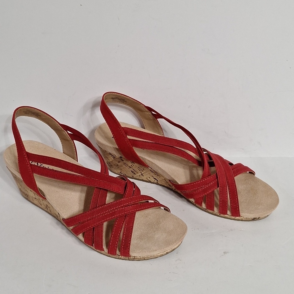 Life Stride (NEW) Red Mallory Stretch Strappy Wedge Comfort Sandals Size 9.5